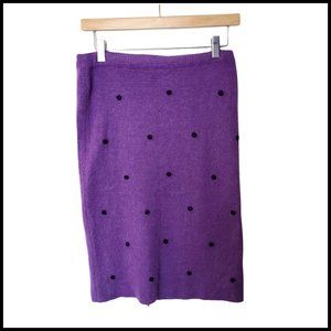 Vintage 80s Dressy Tessy Sweater Skirt Purple 3D Dots Midi Size M Medium Wool Fu